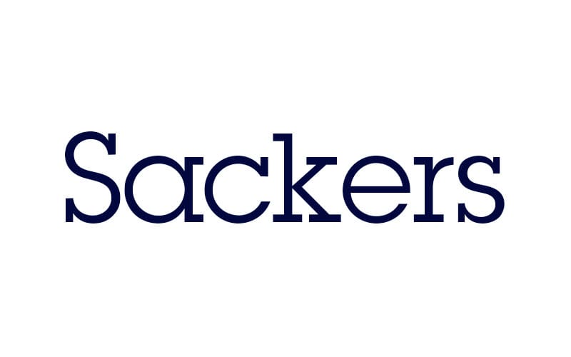Sackers logo. Dark on a white background